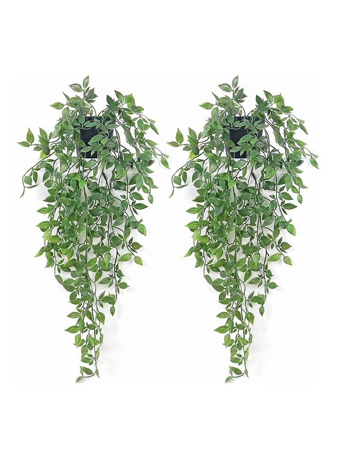 YIM-VIBEHAUS 2 Pack Fake Hanging Plants Small Artificial Plants Faux Mandara Plants for Living Room Office Shelf Decor - Image 1