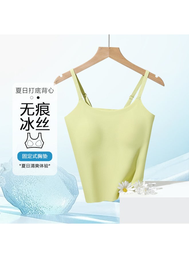 Red Bean Padded Camisole For Women, Seamless Silk-Like Undershirt, Wearable As Outerwear, Fashionable Back Design - Image 2