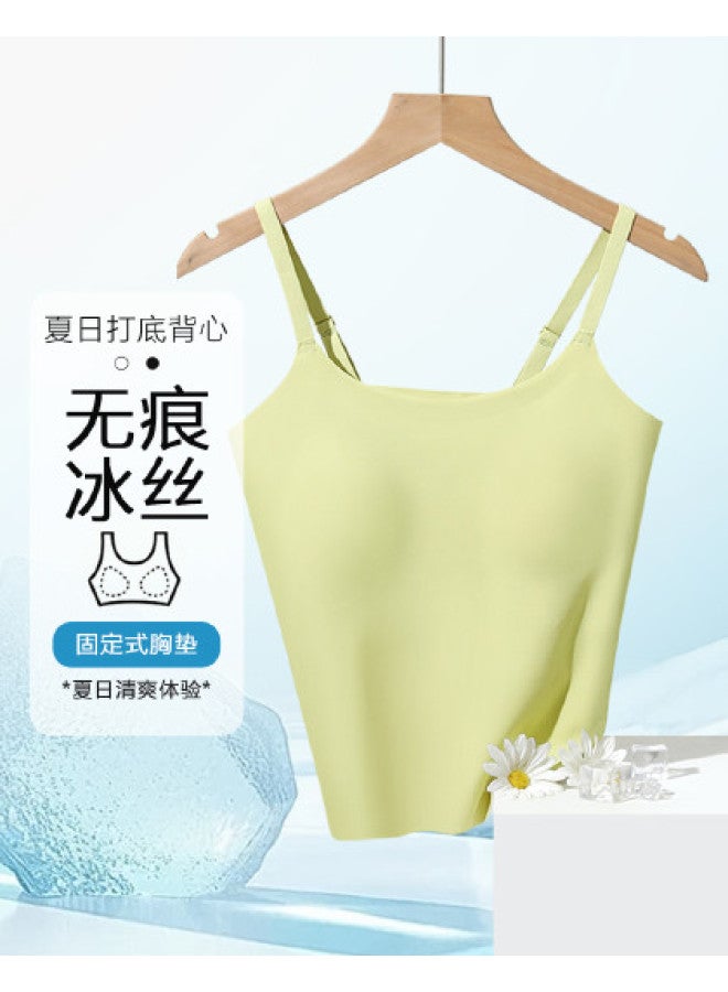 Red Bean Padded Camisole For Women, Seamless Silk-Like Undershirt, Wearable As Outerwear, Fashionable Back Design - Image 1