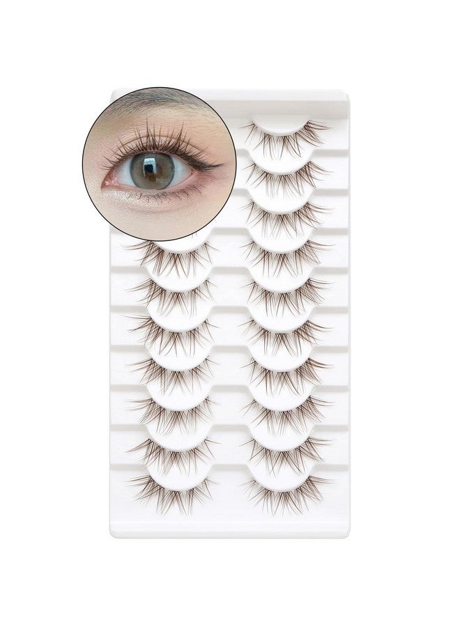 Outopen 10 Pairs Brown Lashes Clear Band Brown Manga Lashes Japanese Anime Cosplay Brown Eyelashes Asian False Eyelashes Natural Look Like Individual Clusters(A02Brown Cat Eye Lashes 813Mm) - Image 1