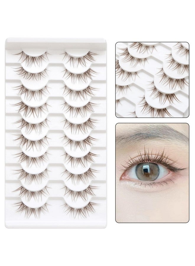 Outopen 10 Pairs Brown Lashes Clear Band Brown Manga Lashes Japanese Anime Cosplay Brown Eyelashes Asian False Eyelashes Natural Look Like Individual Clusters(A02Brown Cat Eye Lashes 813Mm) - Image 4