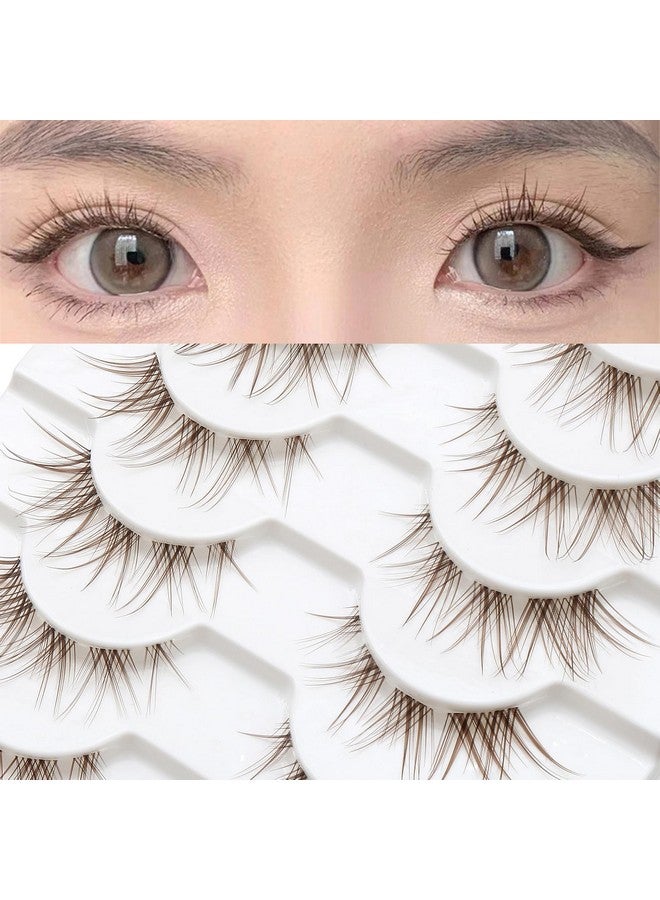 Outopen 10 Pairs Brown Lashes Clear Band Brown Manga Lashes Japanese Anime Cosplay Brown Eyelashes Asian False Eyelashes Natural Look Like Individual Clusters(A02Brown Cat Eye Lashes 813Mm) - Image 3