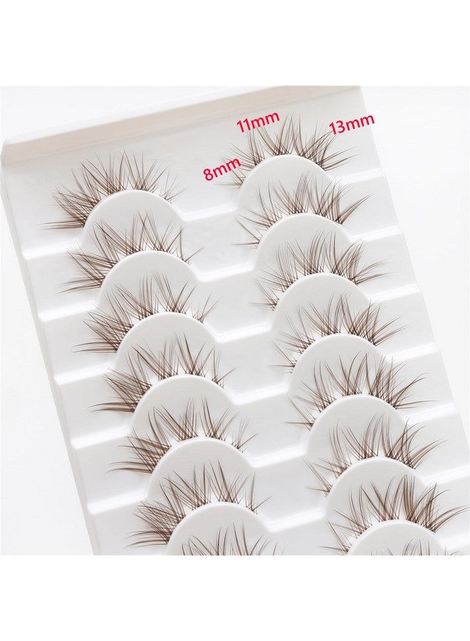 Outopen 10 Pairs Brown Lashes Clear Band Brown Manga Lashes Japanese Anime Cosplay Brown Eyelashes Asian False Eyelashes Natural Look Like Individual Clusters(A02Brown Cat Eye Lashes 813Mm) - Image 2