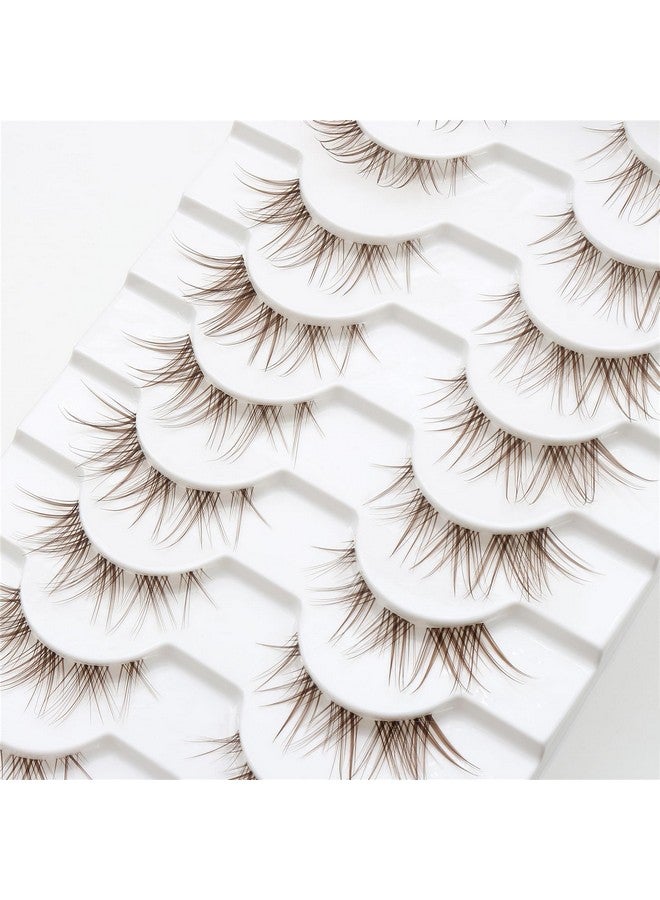 Outopen 10 Pairs Brown Lashes Clear Band Brown Manga Lashes Japanese Anime Cosplay Brown Eyelashes Asian False Eyelashes Natural Look Like Individual Clusters(A02Brown Cat Eye Lashes 813Mm) - Image 5