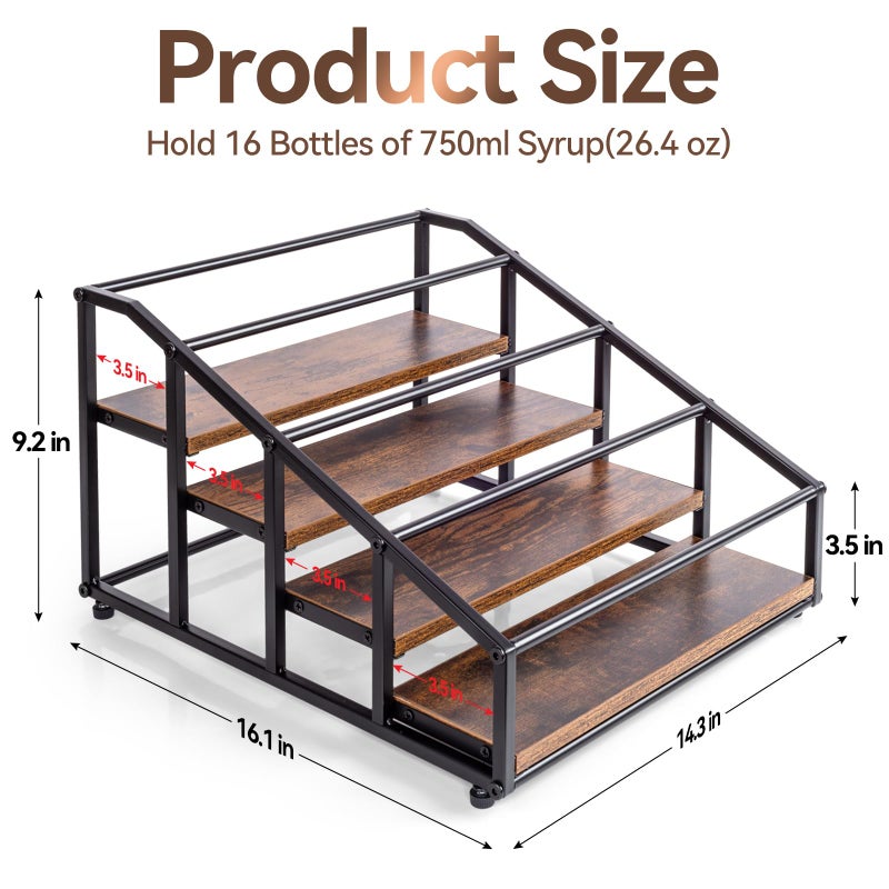 kimilus Coffee Syrup Organizer Rack, Liquor Bottle Display Shelf, 4 Tier 16 Syrup Bottles Holder Stand for Coffee Bar Kitchen Small Wine Rack for Family Storage for Syrup Wine Dressing - Image 2