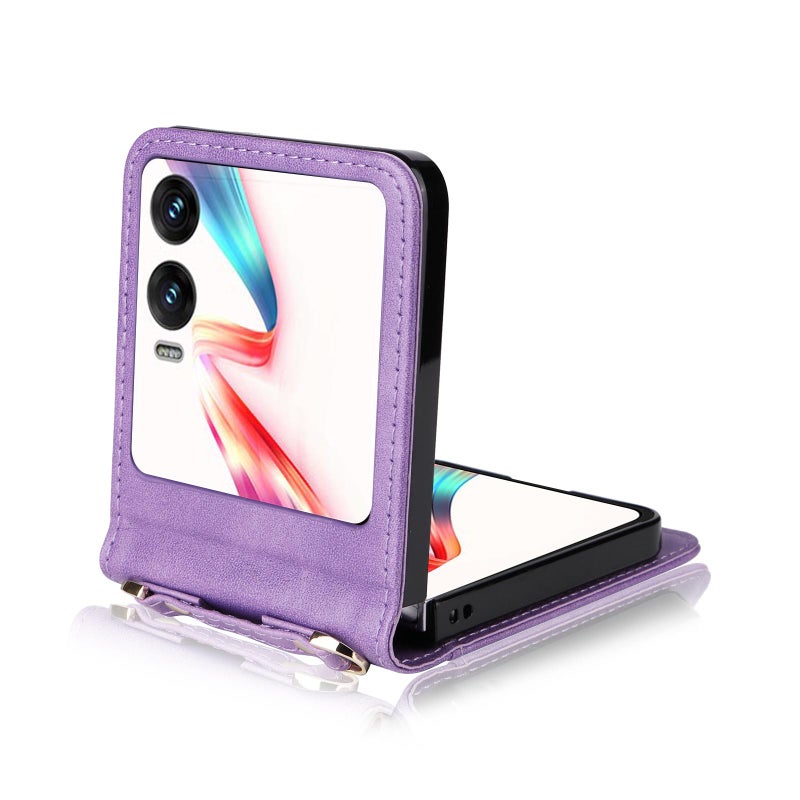 HuHa Case Cover For Infinix Zero Flip Crossbody Card Bag PU Folding Phone Case(Purple) - Image 3