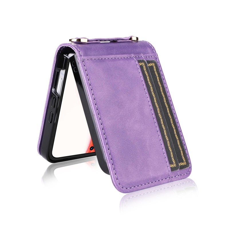 HuHa Case Cover For Infinix Zero Flip Crossbody Card Bag PU Folding Phone Case(Purple) - Image 5