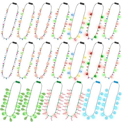 Traplace 20 PCS Light up Christmas Necklaces Xmas Party Accessories of 10 Kinds 3 Glow Modes Christmas Light Necklace party Favors Multicolor Xmas Light Necklace for FestiveTheme Ugly Sweater Supplies - Image 1