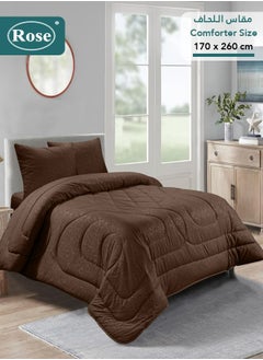 Rose ROSE Luxurious Flory Comforter, Premium Cotton Alternative Microfiber, Set of 4 pieces, Super Soft Cozy Breathable Cooling Lightweight, Extra Twin size 260x170 cm, Dark Brown  - Image 1