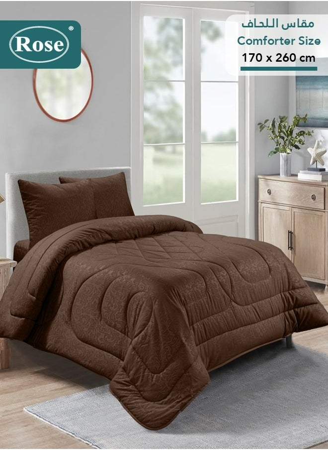 Rose ROSE Luxurious Flory Comforter, Premium Cotton Alternative Microfiber, Set of 4 pieces, Super Soft Cozy Breathable Cooling Lightweight, Extra Twin size 260x170 cm, Dark Brown  - Image 1