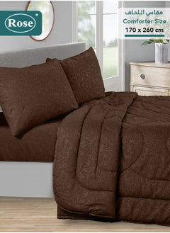 Rose ROSE Luxurious Flory Comforter, Premium Cotton Alternative Microfiber, Set of 4 pieces, Super Soft Cozy Breathable Cooling Lightweight, Extra Twin size 260x170 cm, Dark Brown  - Image 2