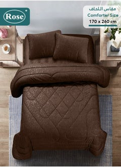Rose ROSE Luxurious Flory Comforter, Premium Cotton Alternative Microfiber, Set of 4 pieces, Super Soft Cozy Breathable Cooling Lightweight, Extra Twin size 260x170 cm, Dark Brown  - Image 3