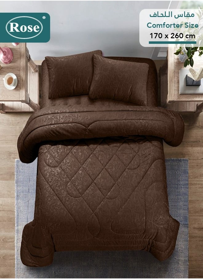 Rose ROSE Luxurious Flory Comforter, Premium Cotton Alternative Microfiber, Set of 4 pieces, Super Soft Cozy Breathable Cooling Lightweight, Extra Twin size 260x170 cm, Dark Brown  - Image 3