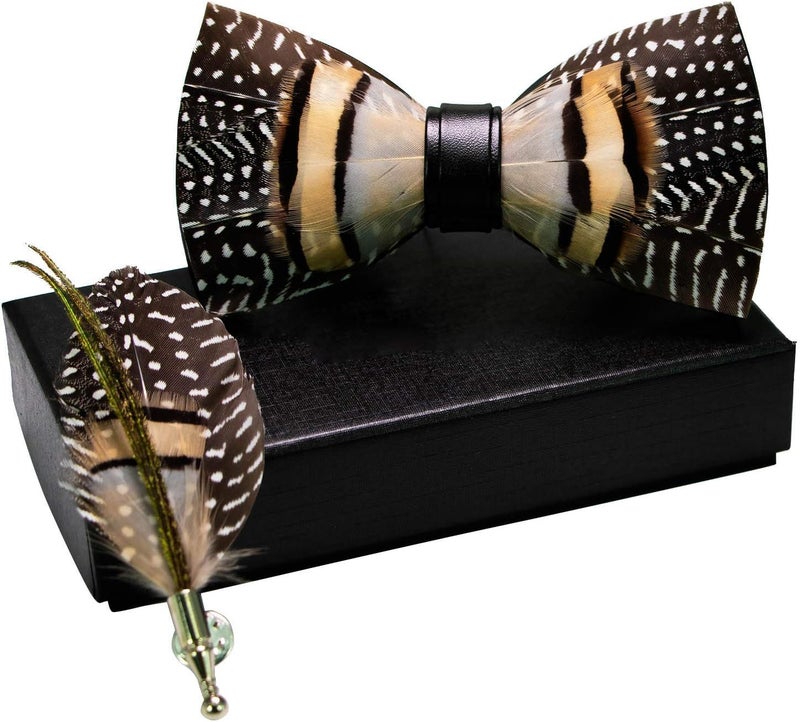 RBOCOTT Handmade Feather Pre-tied Bow tie and Brooch Sets for Men - Image 2
