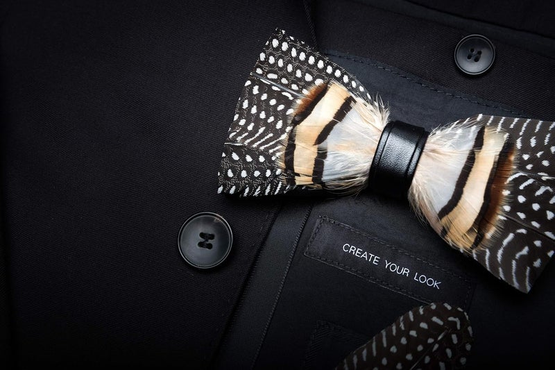 RBOCOTT Handmade Feather Pre-tied Bow tie and Brooch Sets for Men - Image 3