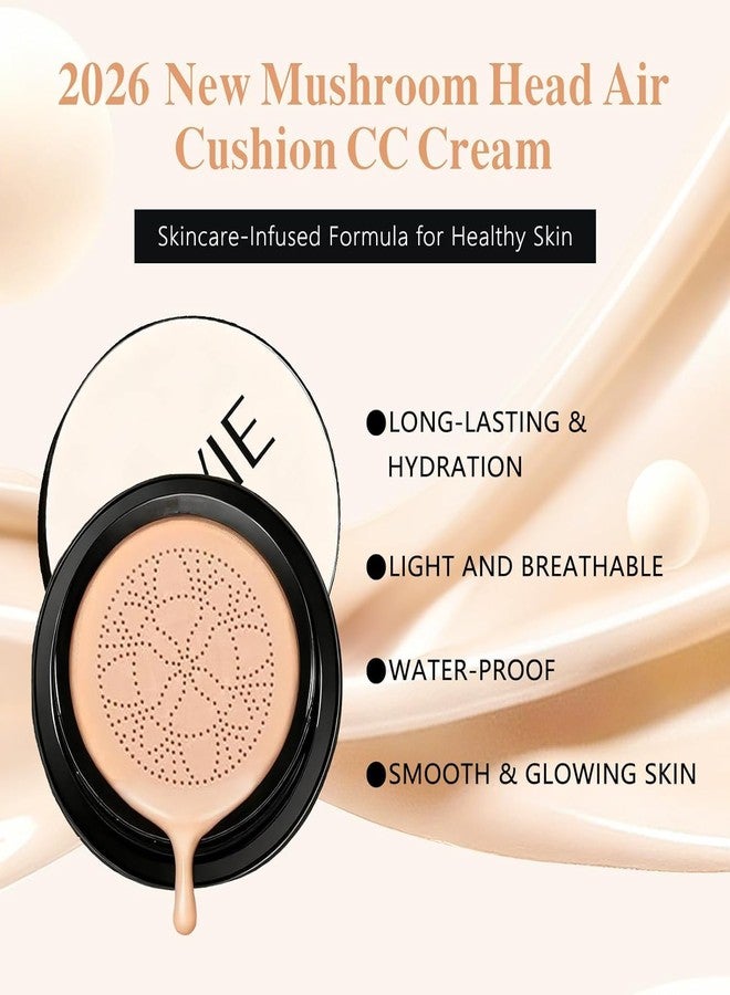 Aseawave Glow Foundation Cushion, Mushroom Head Air Cushion CC Cream, Glow Makeup - Moisturizing Concealer Brighten Long-Lasting, Natural BB Cream for All Skin Types (# Ivory White) - Image 3