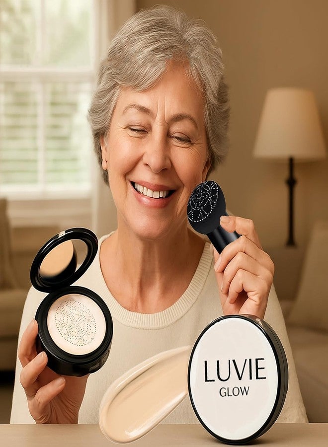 Aseawave Glow Foundation Cushion, Mushroom Head Air Cushion CC Cream, Glow Makeup - Moisturizing Concealer Brighten Long-Lasting, Natural BB Cream for All Skin Types (# Ivory White) - Image 2