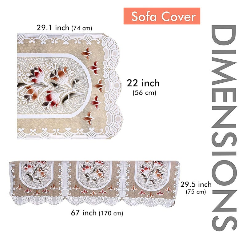 Yellow Weaves Cotton Floral Sofa Cover Set of 6 Pieces Off White 5 Seater - Image 5