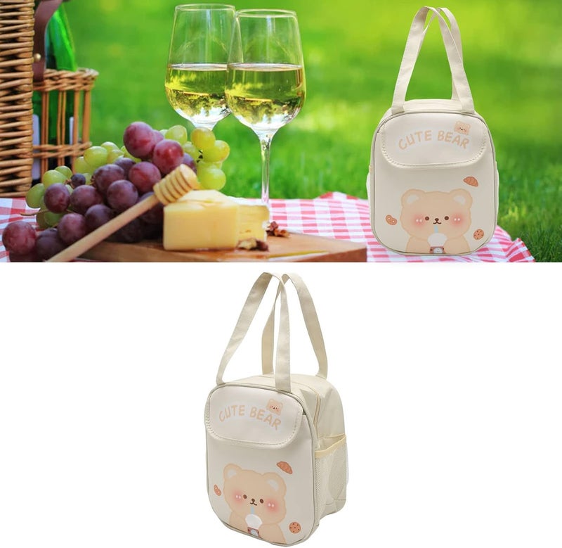 كلاراكو حقيبة غداء كلاركو بنمط كرتوني لطيف مع مقبض، سعة كبيرة، مصنوعة من رقائق الألومنيوم، مناسبة للمكتب والنزهات والسفر (دب شاي حليب بيج) - Image 5