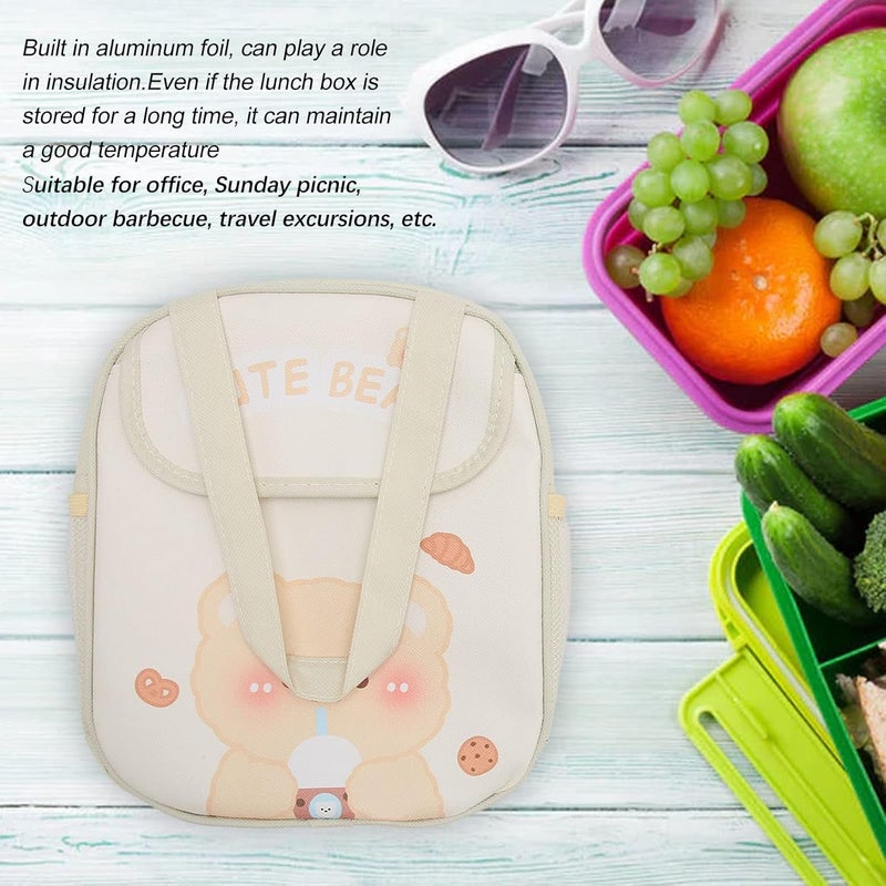 كلاراكو حقيبة غداء كلاركو بنمط كرتوني لطيف مع مقبض، سعة كبيرة، مصنوعة من رقائق الألومنيوم، مناسبة للمكتب والنزهات والسفر (دب شاي حليب بيج) - Image 2