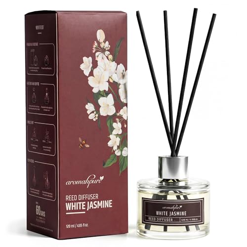 Aromahpure Premium Reed Diffuser Set - 120 ML with 4 Fiber Reed Sticks | Jasmine Last Upto 60 Days | Room Freshener for Bedroom, Washroom, Office | Toxin Free, Aromatherapy, IFRA Certified - Image 1