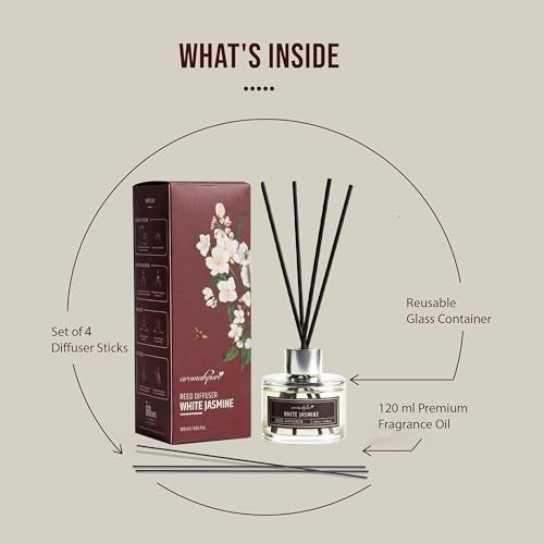 Aromahpure Premium Reed Diffuser Set - 120 ML with 4 Fiber Reed Sticks | Jasmine Last Upto 60 Days | Room Freshener for Bedroom, Washroom, Office | Toxin Free, Aromatherapy, IFRA Certified - Image 2
