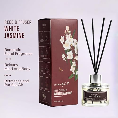 Aromahpure Premium Reed Diffuser Set - 120 ML with 4 Fiber Reed Sticks | Jasmine Last Upto 60 Days | Room Freshener for Bedroom, Washroom, Office | Toxin Free, Aromatherapy, IFRA Certified - Image 4
