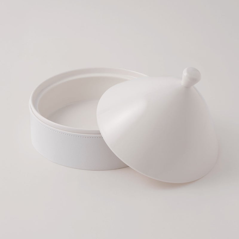 La Mesa Porcelain Tagine With Plain Leather Coat, White, 9.5" - Image 1