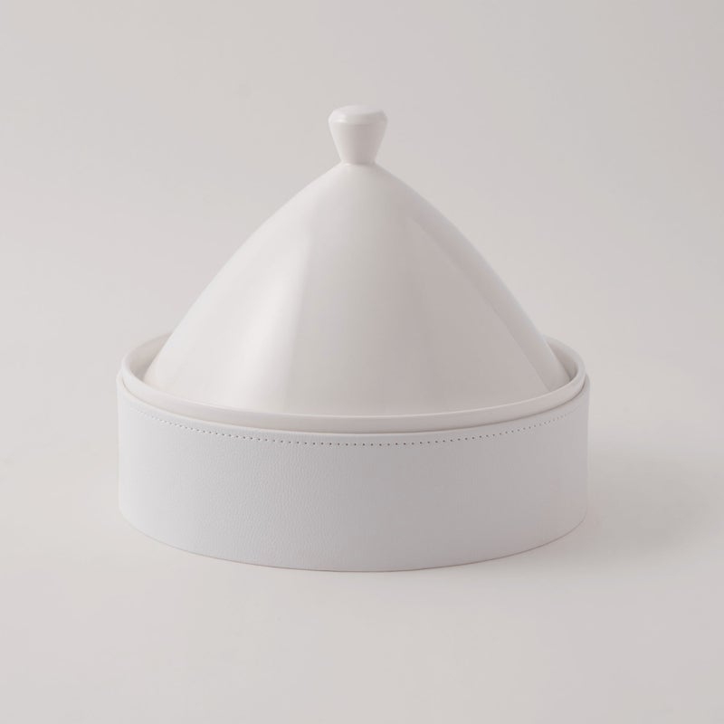 La Mesa Porcelain Tagine With Plain Leather Coat, White, 9.5" - Image 2