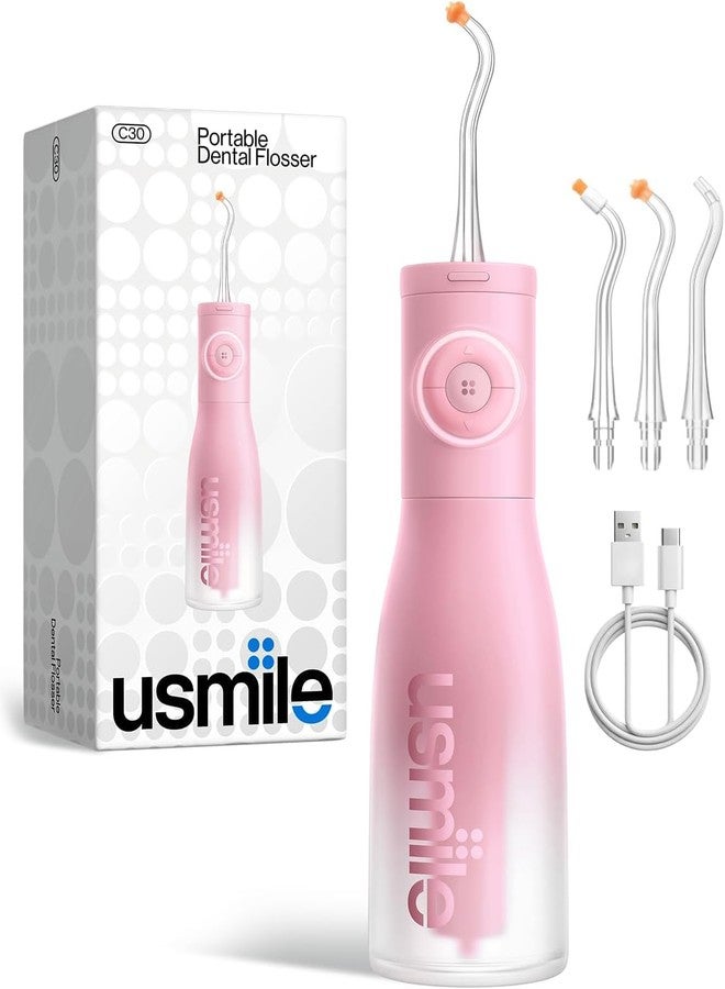 usmile C30 Cordless Water Flosser, 300ml Large Tank, 5 Pressure Levels Deep Clean, S-Shaped Nozzles for Braces & Sensitive Gums, USB-C Rechargeable, IPX7 Waterproof, Portable Travel & Home Use(Pink - Image 1