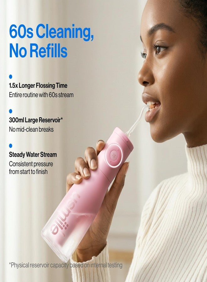 usmile C30 Cordless Water Flosser, 300ml Large Tank, 5 Pressure Levels Deep Clean, S-Shaped Nozzles for Braces & Sensitive Gums, USB-C Rechargeable, IPX7 Waterproof, Portable Travel & Home Use(Pink - Image 3