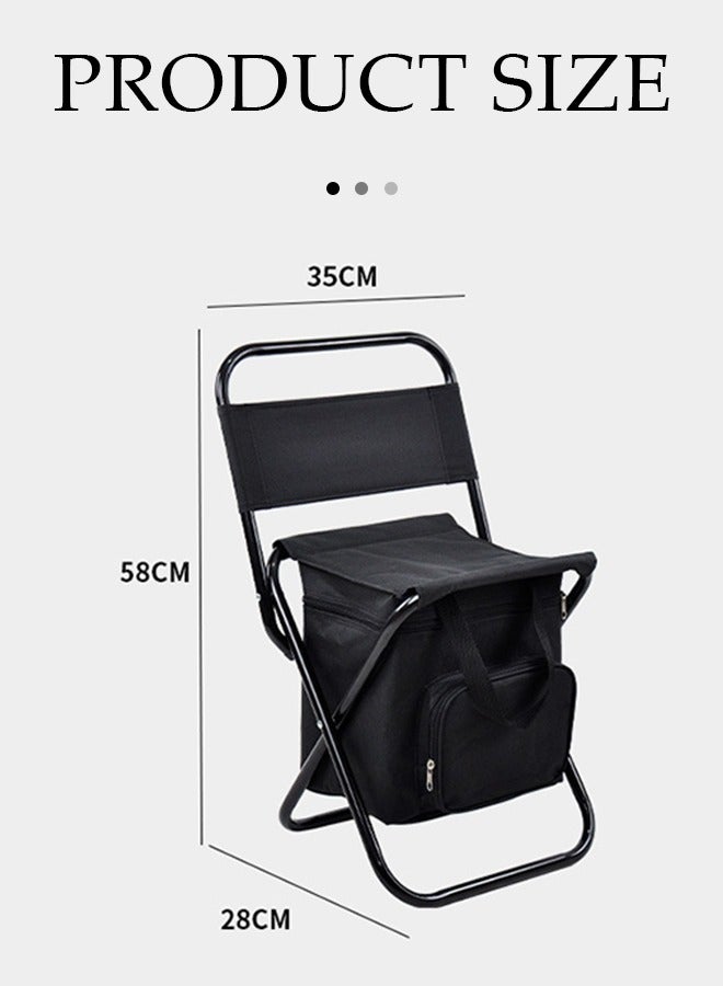 DUNISO كرسي شاطئ قابل للطي محمول، كرسي تخييم متعدد الأغراض للبالغين، كرسي صيد خارجي، مع مقبض، مسند ظهر وحزمة ثلج، قادر على تحمل 100 كيلوغرام، 35 * 28 * 58 سم، أسود - Image 2