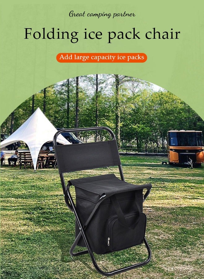 DUNISO كرسي شاطئ قابل للطي محمول، كرسي تخييم متعدد الأغراض للبالغين، كرسي صيد خارجي، مع مقبض، مسند ظهر وحزمة ثلج، قادر على تحمل 100 كيلوغرام، 35 * 28 * 58 سم، أسود - Image 3