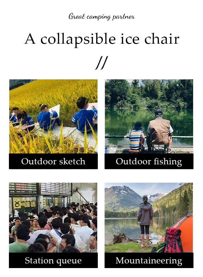 DUNISO كرسي شاطئ قابل للطي محمول، كرسي تخييم متعدد الأغراض للبالغين، كرسي صيد خارجي، مع مقبض، مسند ظهر وحزمة ثلج، قادر على تحمل 100 كيلوغرام، 35 * 28 * 58 سم، أسود - Image 5