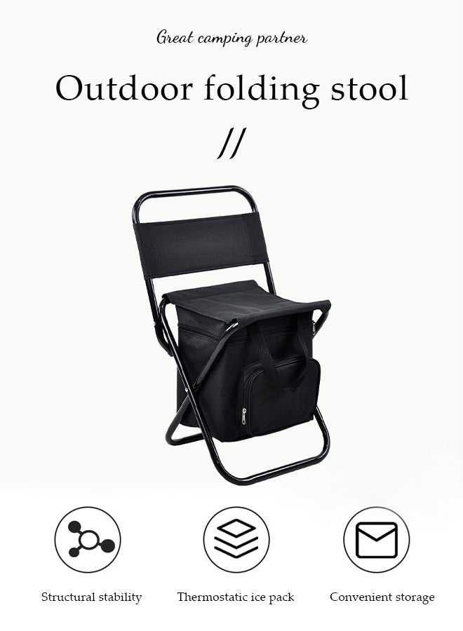 DUNISO كرسي شاطئ قابل للطي محمول، كرسي تخييم متعدد الأغراض للبالغين، كرسي صيد خارجي، مع مقبض، مسند ظهر وحزمة ثلج، قادر على تحمل 100 كيلوغرام، 35 * 28 * 58 سم، أسود - Image 4