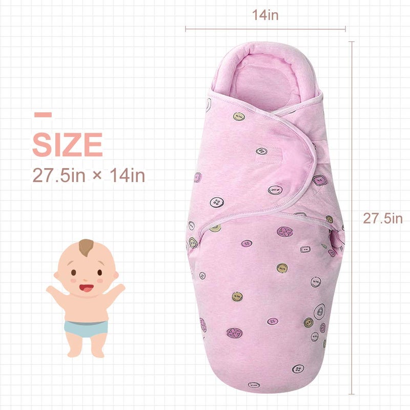 Knirose Baby Swaddle Blankets, Unisex Baby Blanket Wrap for Newborn Baby Boys Girls, Skin Friendly Wearable Swaddle Sleep Sack Made of Combed Cotton (Button, Peachpink, 0-3 Months + 3-6 Months) - Image 2
