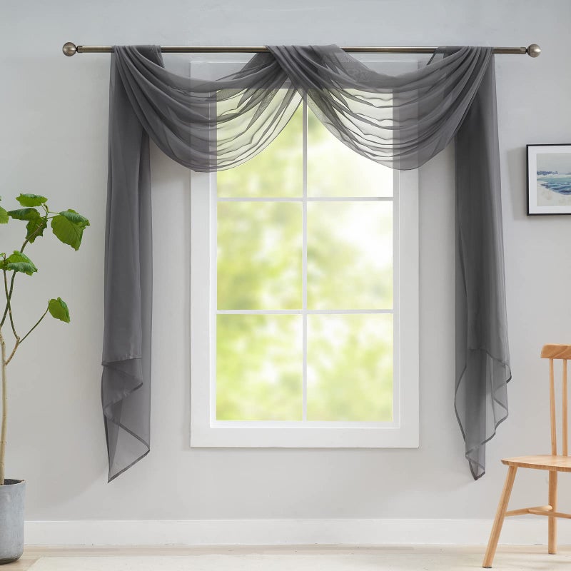 Luvyohmee Grey Sheer Valance Curtain 216 Inch Long Voile Window Scarf Draping for PartyWeddingBirthdayRevelryCarnival Decor for Canopy BedLiving RoomWall