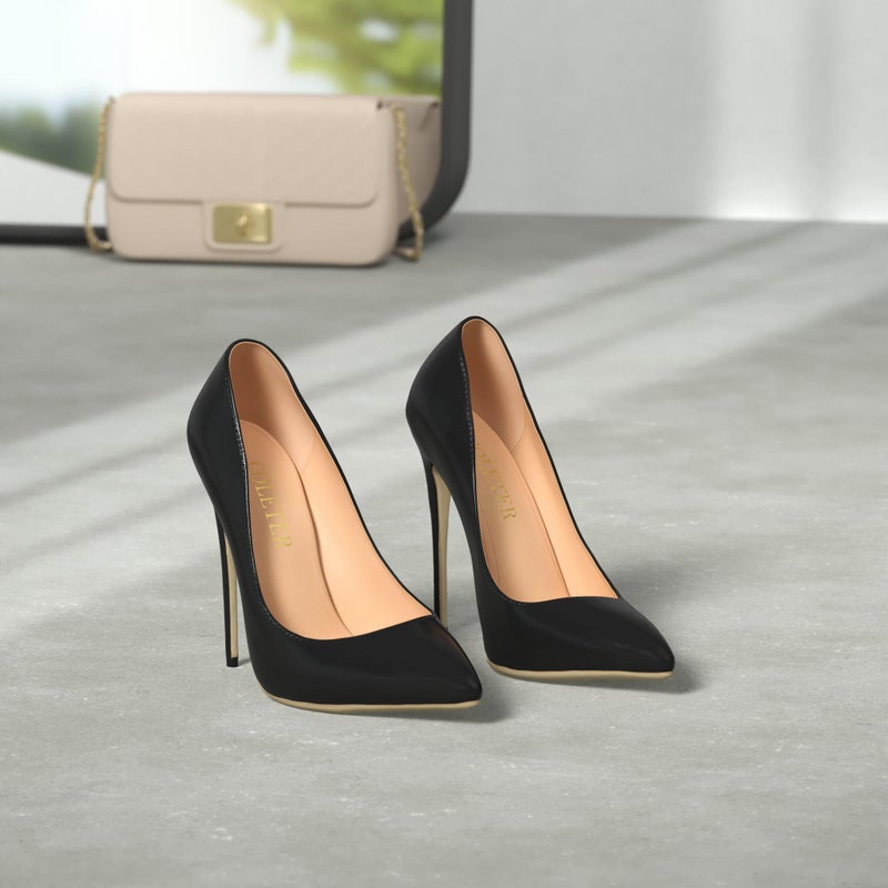 COLETER Women's Sexy Pointed Toe High Heels,4.72 inch/12cm Patent Leather Pumps,Wedding Dress Shoes,Cute Evening Stilettos Patent Black 7.5 US - Image 3