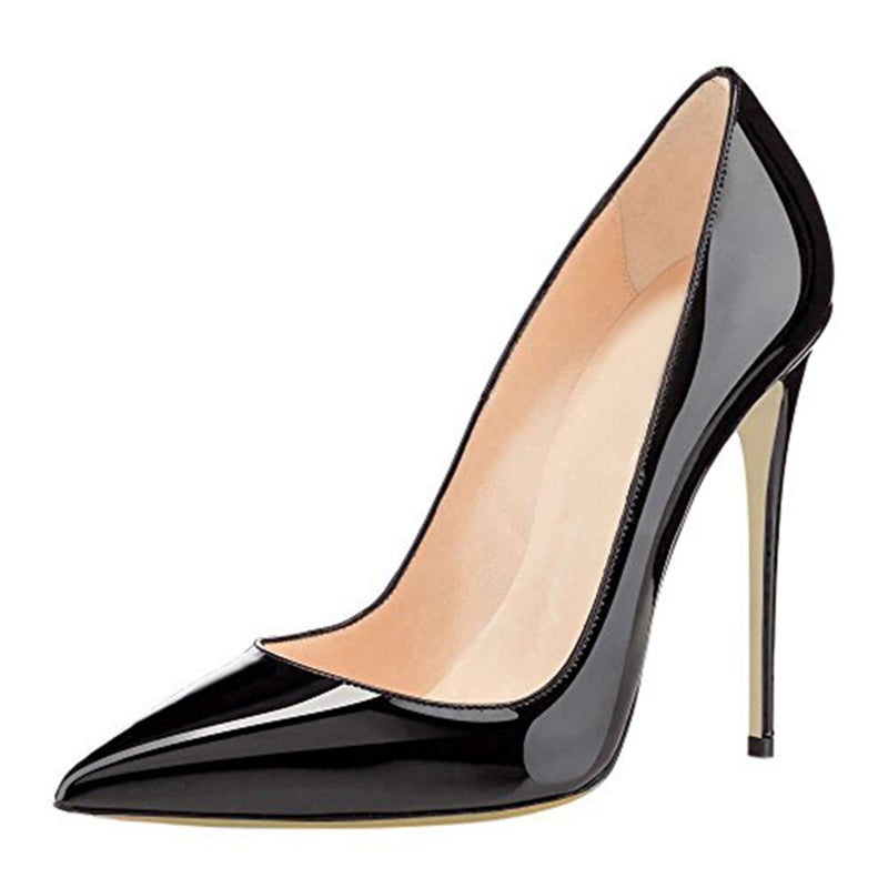 COLETER Women's Sexy Pointed Toe High Heels,4.72 inch/12cm Patent Leather Pumps,Wedding Dress Shoes,Cute Evening Stilettos Patent Black 7.5 US - Image 1