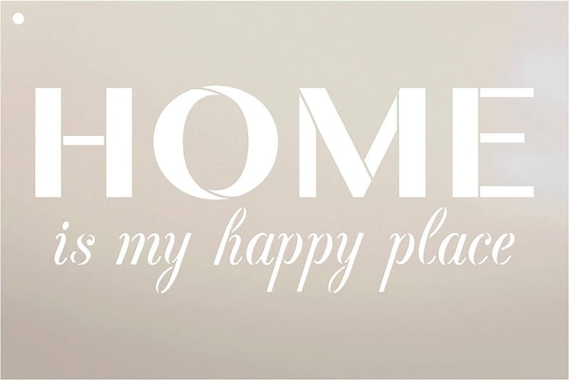Ivana's Home is My Happy Place Stencil | Reusable Mylar Template | Use to Paint Wood Signs - Front Porch - Pallets - New Home - DIY Home Welcome Decor - Size (12" x 8") - Image 1