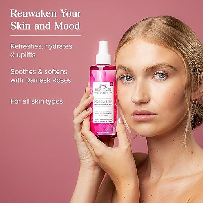 HERITAGE STORE Rosewater - Refreshing Face Mist with Damask Rose, All Skin Types - Hydrating Rose Water Spray for Glowing Skin Care - No Dyes or Alcohol, Hypoallergenic, Vegan, 60-Day Guarantee, 8oz - Image 2
