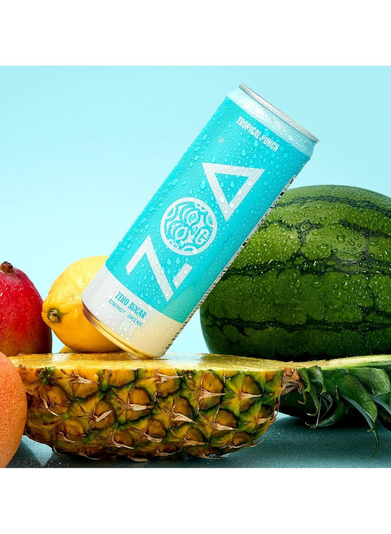 ZOA Tropical Punch Zero Sugar Vitamins Antioxidants Electrolytes Natural Caffeine Energy Drink - Image 1
