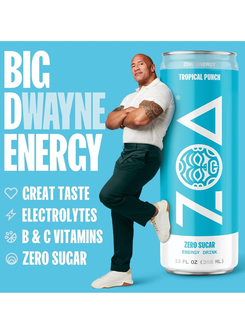 ZOA Tropical Punch Zero Sugar Vitamins Antioxidants Electrolytes Natural Caffeine Energy Drink - Image 3