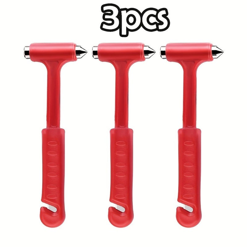 Red Multifunctional Emergency Escape Car Hammer 3 Pack Fire Rescue Window Breaker - Image 1