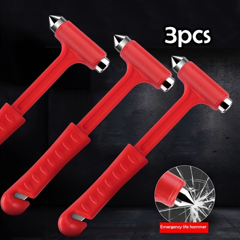 Red Multifunctional Emergency Escape Car Hammer 3 Pack Fire Rescue Window Breaker - Image 4