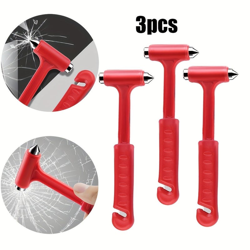 Red Multifunctional Emergency Escape Car Hammer 3 Pack Fire Rescue Window Breaker - Image 3