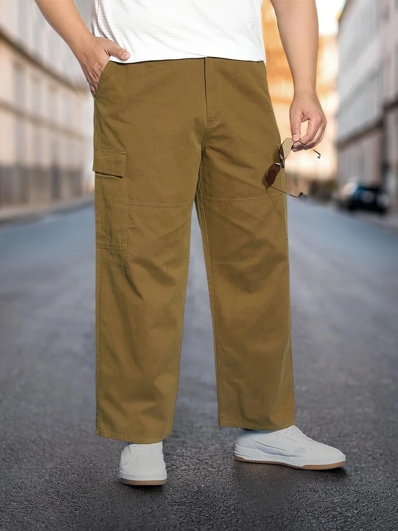 Urbano Plus Men's Tobacco Loose Baggy Fit Solid Cargo Chino Pant with 6 Pockets Non-Stretchable