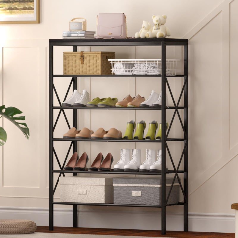 MILEFA 6 Tiers Shoe Rack, Large Capacity Shoe Rack Holds 32 Pairs of Shoes, Durable and Stable, Adjustable Metal Shelf Stackable Shoe Shelf for Entryway, Hallway, Living Room, Closet - Image 4