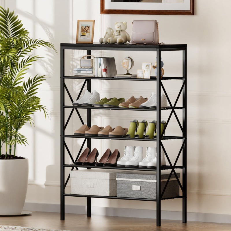 MILEFA 6 Tiers Shoe Rack, Large Capacity Shoe Rack Holds 32 Pairs of Shoes, Durable and Stable, Adjustable Metal Shelf Stackable Shoe Shelf for Entryway, Hallway, Living Room, Closet - Image 3