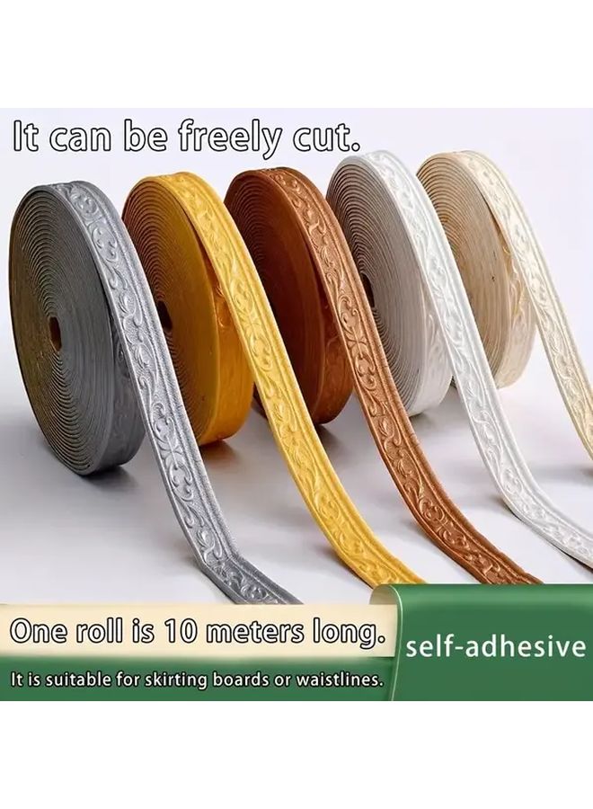 White Self Adhesive 3D Wall Trim Foam Tape Waterproof Peel Stick Baseboard Border - Image 2